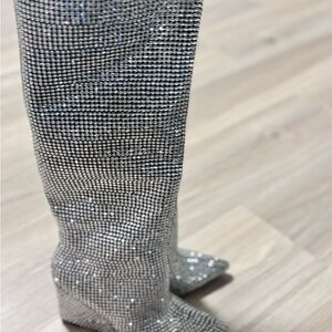 Silver Rhinestone Knee-High‎ Boots